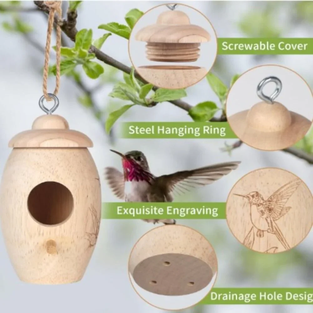 Wooden Hummingbird House for Outside Nesting